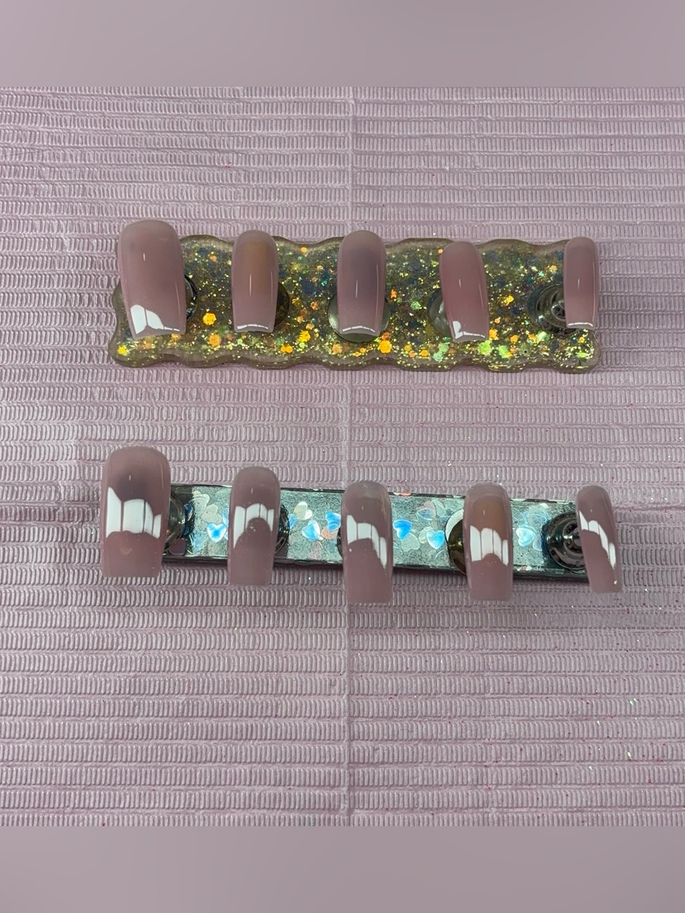 Medium square press on nails nude base handmade custom builder gel